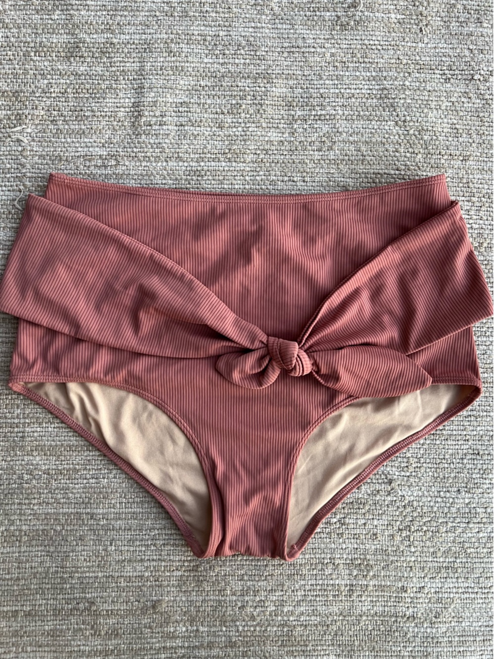 Kortni Jeane Ribbed Soft Blush Dusty Rose Tie-Up-Front Swim Bottom size Large